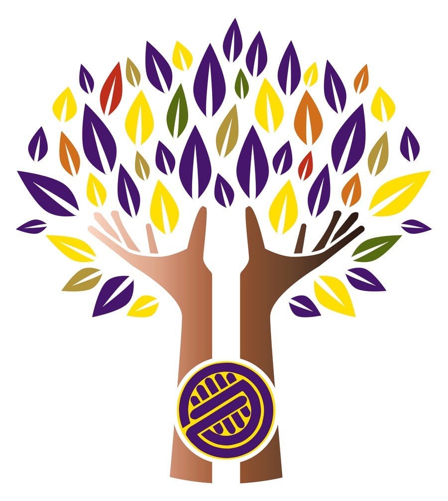 a logo of a tree with colorful leaves
