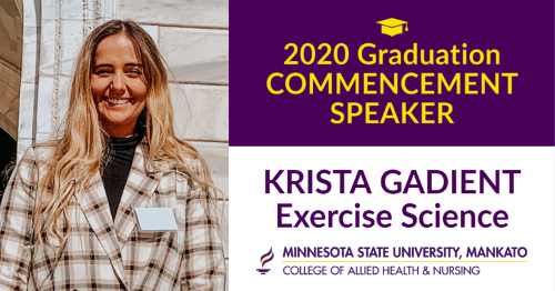 2020 Graduation Commencement speaker Krista Gadient graduating with a Bachelor of Science in exercise science