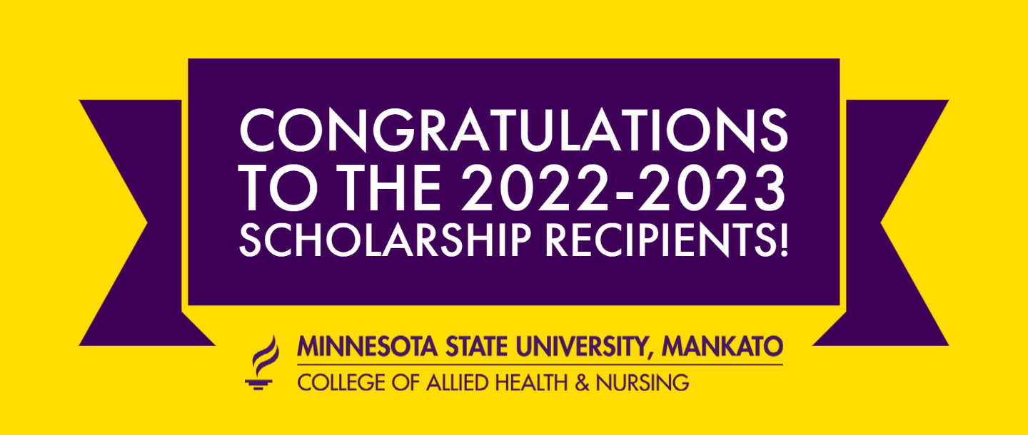 Purple and gold banner that says "Congratulations to the 2022-2023 Scholarship Recipients!"