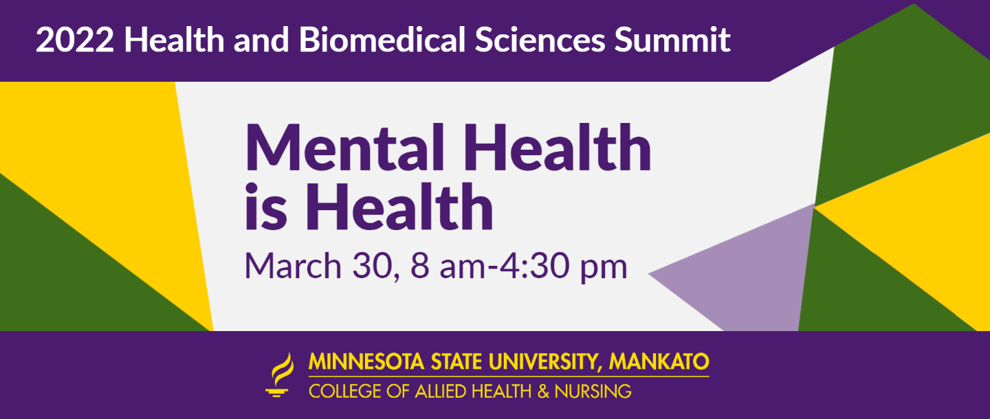 Mental Health is Health Health Summit graphic purple, gold and green
