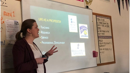 Jennifer Zdroik doing a presentation in the classroom