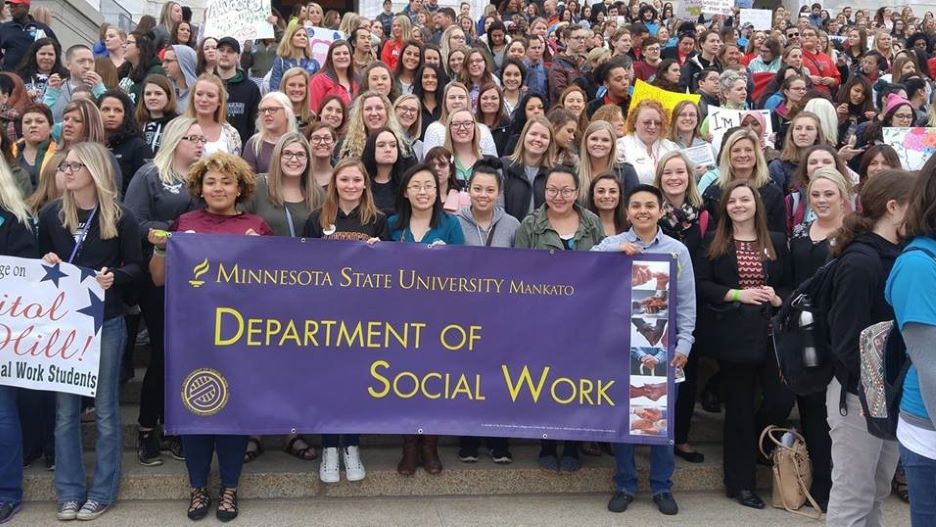 The Department of Social Work outside of the State Capitol with other groups for the Day at the Capitol