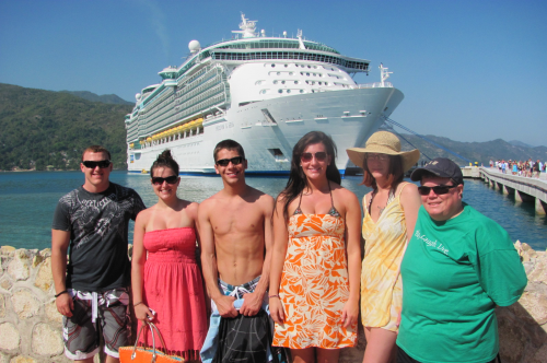 Students in front of cruise ship