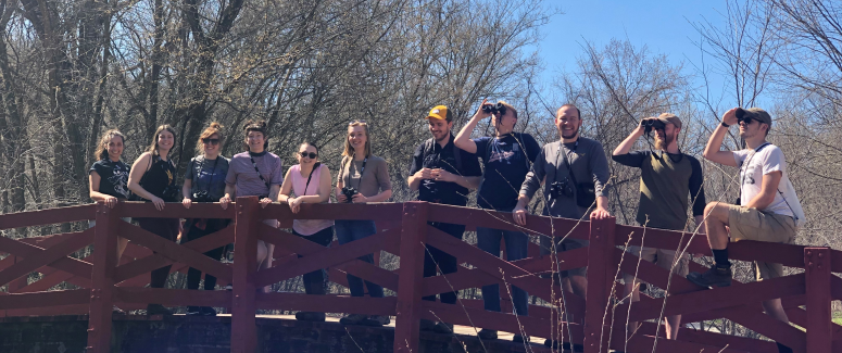 Students on bridge