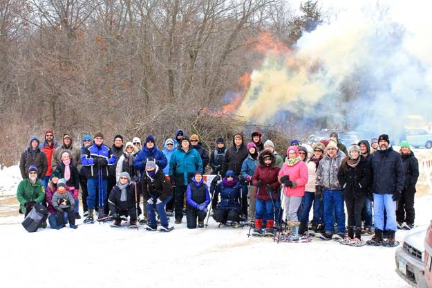Large group of RPLS students outdoors in winter