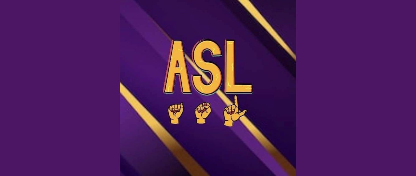 a purple and gold background with yellow letters