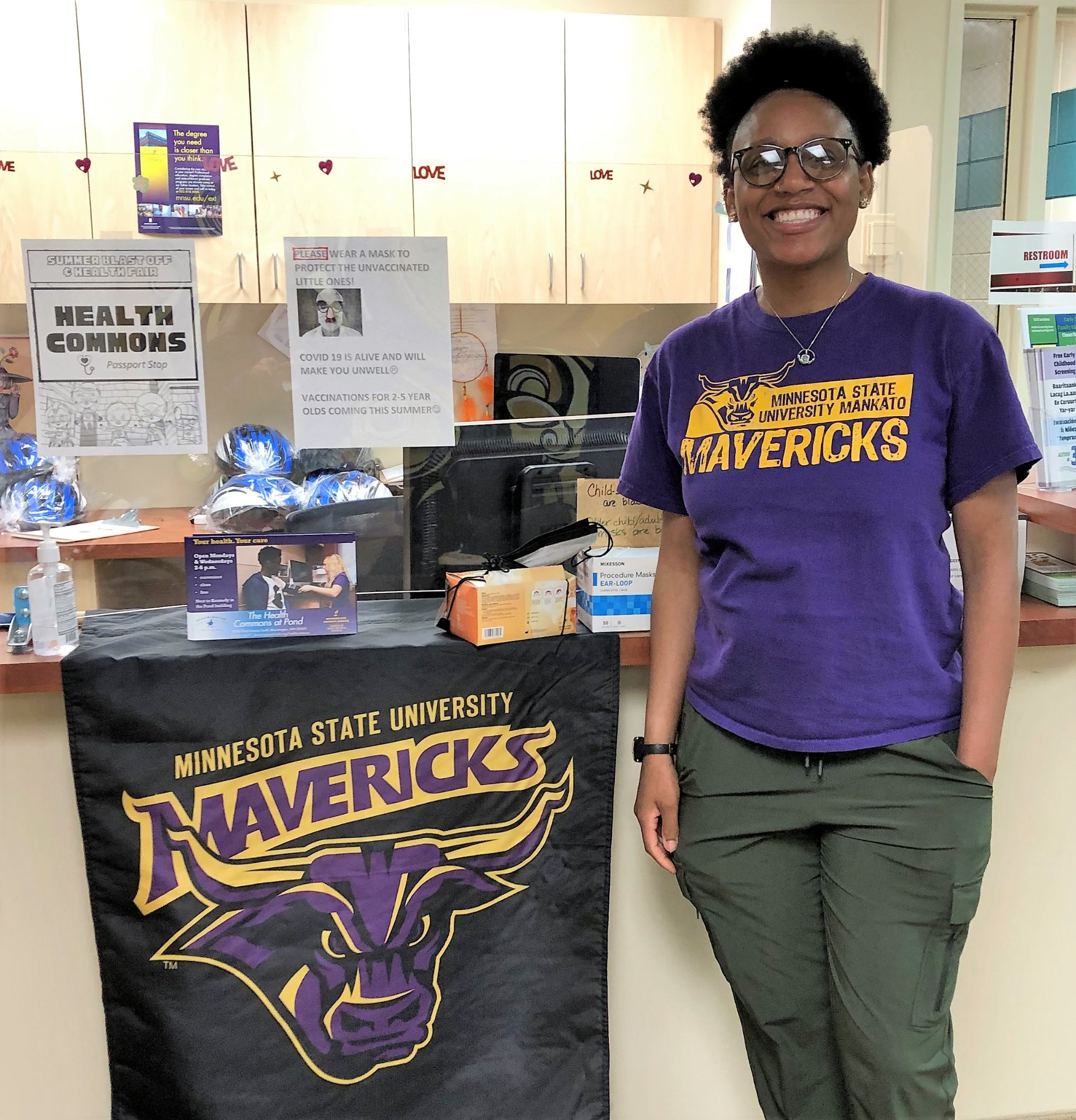 CSD student at Health Commons front desk