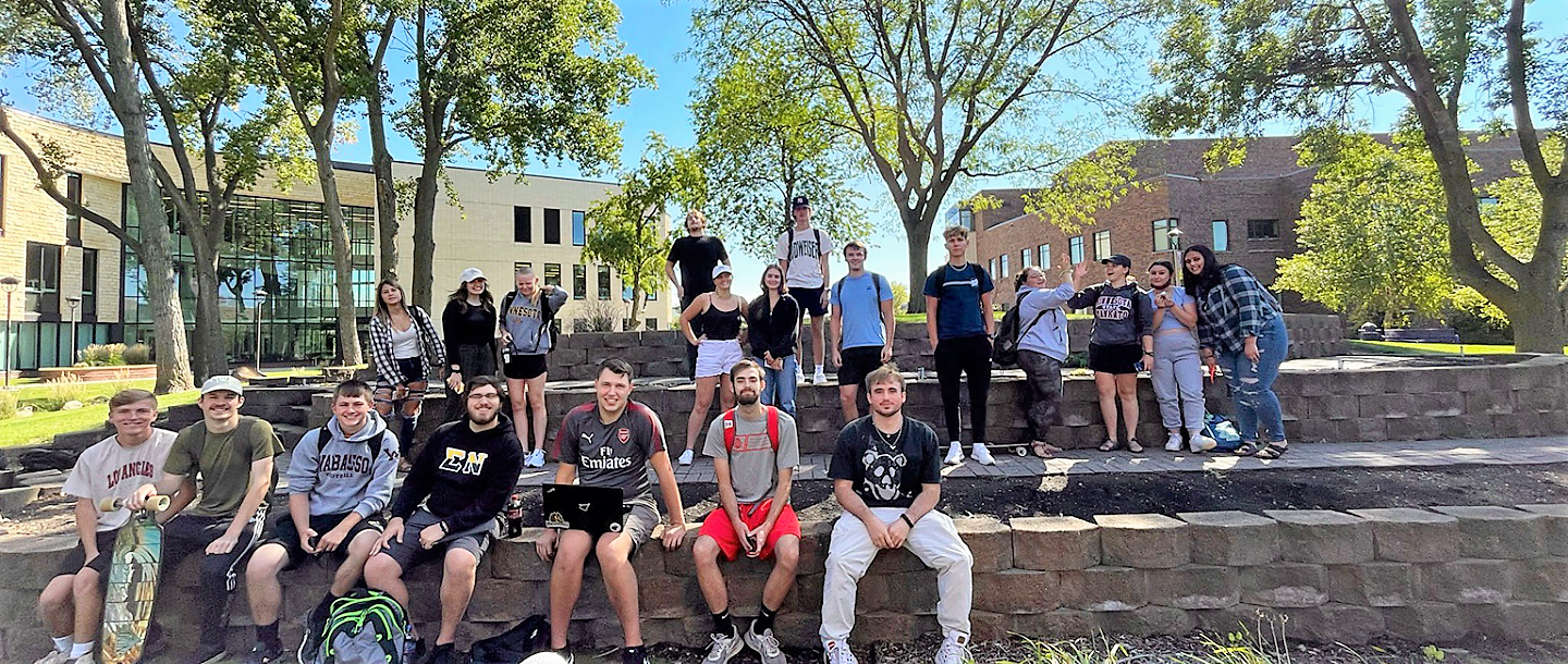 a group of people sitting on steps